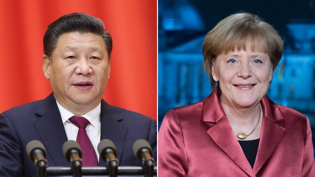 File photo of Chinese President Xi Jinping and German Chancellor Angela Merkel. [Photo: CGTN]