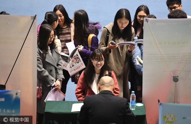 Job seekers at a job fair in Changsha, Hunan Province, on April 12, 2017 [Photo: VCG]