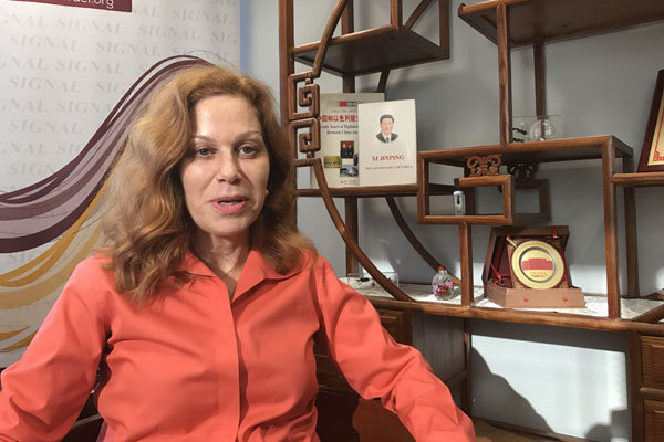 Carice Witte, executive director of the Sino-Israel Global Network and Academic Leadership (SIGNAL), speaks during an interview with China Radio International. [Photo: China Plus]
