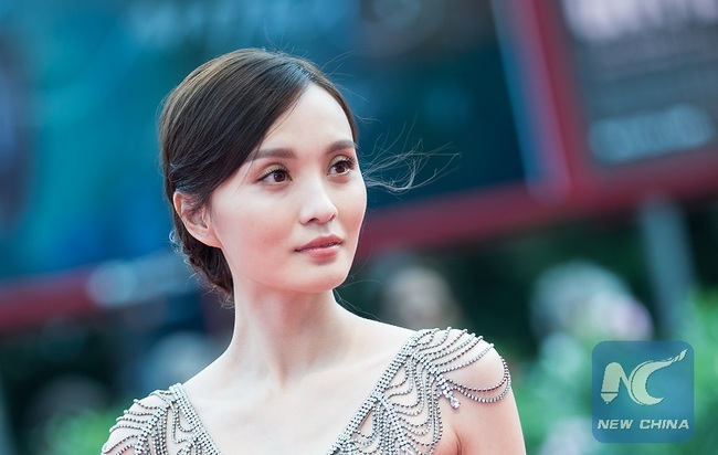 Actress Peng Jing attends the premiere of the movie "Angels Wear White" at the 74th Venice Film Festival in Venice, Italy, Sept. 7, 2017. [Photo: Xinhua]