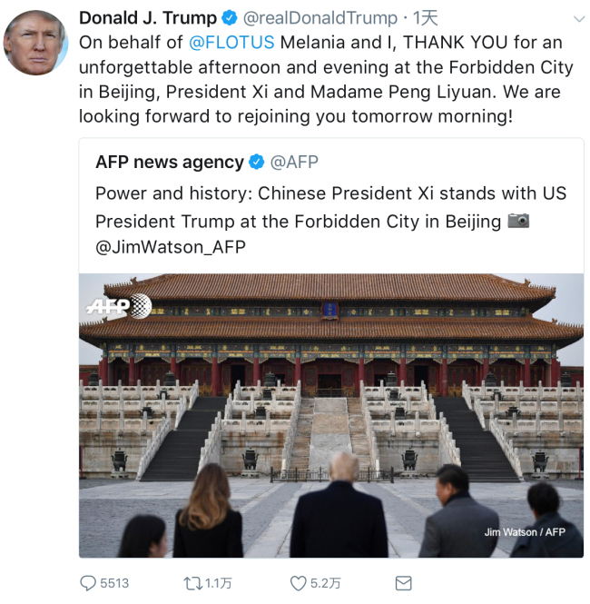What did Trump tweet about his China visit?