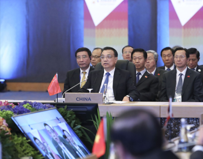 Chinese Premier Li Keqiang attends the opening ceremony of the 31st Summit of the Association of Southeast Asian Nations (ASEAN) and related meetings, and the 20th ASEAN-China (10+1) leaders' meeting in Manila , capital of Philippines on November 13, 2017. [File photo: Xinhua]