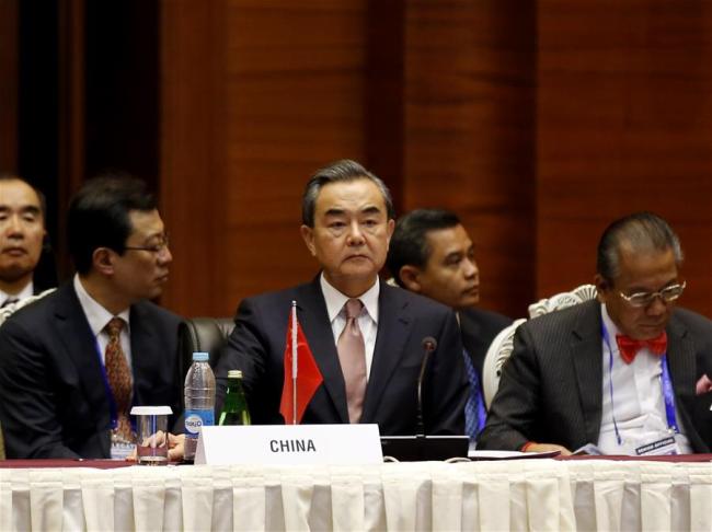 Chinese Foreign Minister Wang Yi (C) attends the 13th foreign ministers' meeting of the Asia-Europe Meeting (ASEM), in Nay Pyi Taw, Myanmar, on Nov. 20, 2017. [Photo: Xinhua/U Aung]