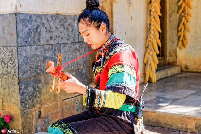 An ethnic Hani woman wears a traditional costume in southwest China's Yunnan Province on March 15, 2017. [File photo: IC]