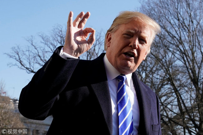 U.S. President Donald Trump gestures as he talks to the media on South Lawn of the White House in Washington, U.S. on December 16, 2017. [File Photo: VCG]