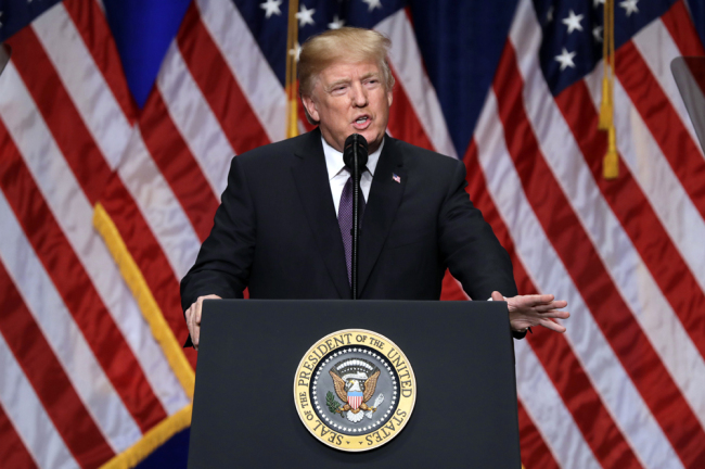 U.S. President Donald Trump speaks on national security Monday, December 18, 2017, in Washington. Trump says his new national security strategy puts "America First." [Photo: AP/Evan Vucci]