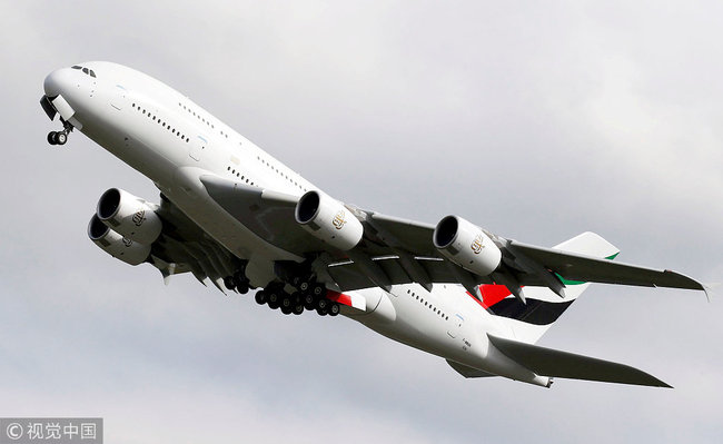 An Airbus A380 aircraft takes off in Colomiers near Toulouse, France, October 19, 2017. [Photo: VCG]