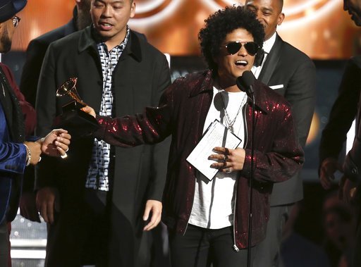 "That's What I Like" by U.S. singer Bruno Mars wins the Grammy for the best song of the year award on January 28, 2018.[Photo: AP]
