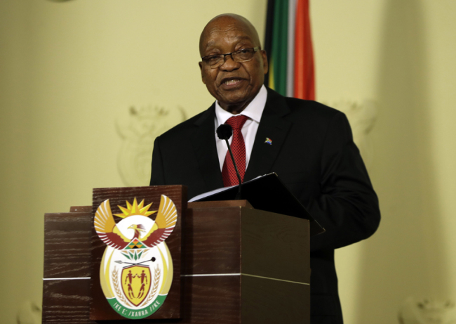 South African President Jacob Zuma addresses the nation and press at the government's Union Buildings in Pretoria, South Africa, Wednesday, Feb. 14, 2018. South Africa's President Jacob Zuma says he will resign “with immediate effect”. [Photo: AP/Themba Hadebe]