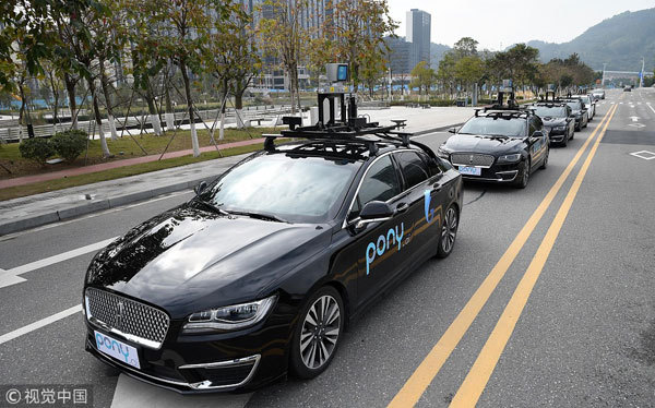 A self-driving car runs on the road of Guangzhou, south China’s Guangdong province on February 2, 2018. [Photo: VCG]