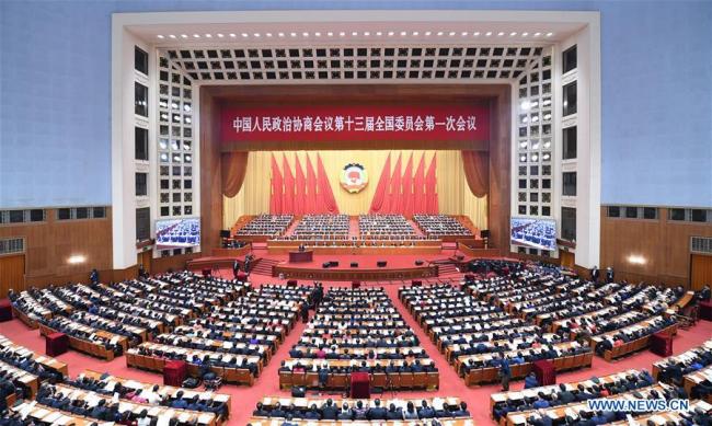 The first session of the 13th National Committee of the Chinese People's Political Consultative Conference (CPPCC) opens at the Great Hall of the People in Beijing, capital of China, March 3, 2018. [Photo: Xinhua]
