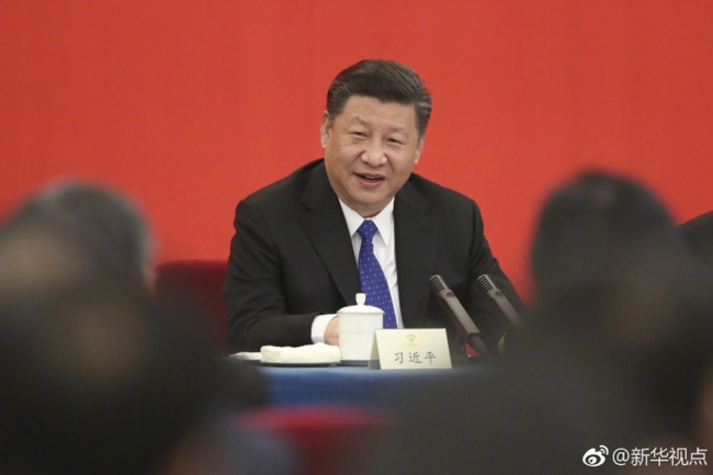 President Xi Jinping, also general secretary of the CPC Central Committee and chairman of the Central Military Commission, attends a joint panel discussion with political advisors from two non-communist parties, those without party affiliation and those from the sector of returned overseas Chinese in Beijing, March 4, 2018. [Photo: Xinhua]  