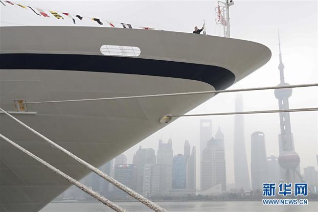 The Viking Sun docked at the Shanghai Port International Cruise Terminal on March 8, 2018. [Photo: Xinhua]
