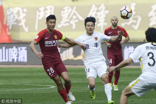 Hebei China Fortune defeats Guizhou Zhicheng 3-2 during a match of the 2018 Chinese Super League (CSL) on March 11, 2018. [Photo: VCG]