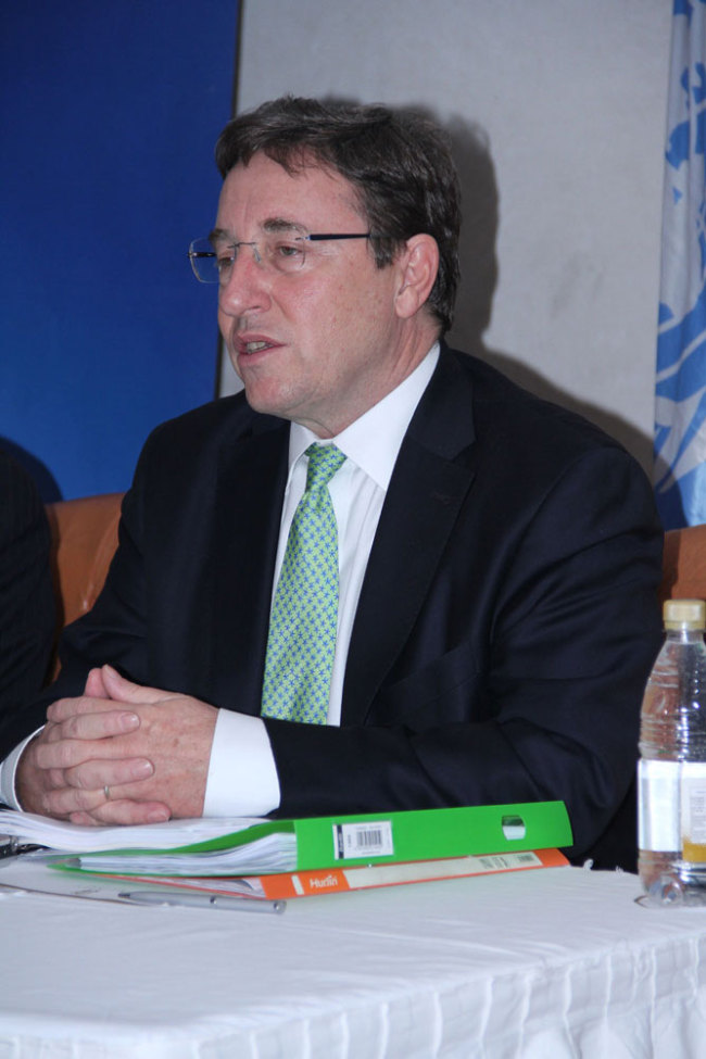 Achim Steiner, UNDP Administrator briefs the media in Harare, Zimbabwe, March 17, 2018 following a three-day visit. [Photo: China Plus/Gao Junya] 