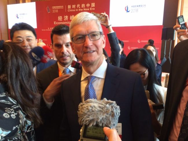 Tim Cook, CEO of Apple Inc., receives interview at the China Development Forum in Beijing on March 24, 2018. [Photo: China Plus]