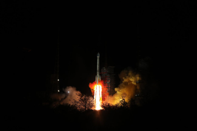 The Long March-3B carrier rocket carrying twin BeiDou-3 navigation satellites lifts off from Xichang Satellite Launch Center in southwest China's Sichuan Province on March 30 2018. [Photo: China Plus/Li Jin]