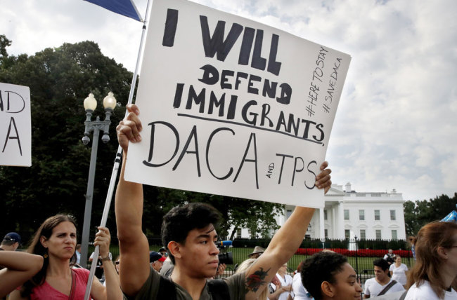 Diego Rios, 23, of Rockville, Md., rallies in support of the Deferred Action for Childhood Arrivals program, known as DACA, outside of the White House, in Washington, Tuesday, Sept. 5, 2017. [File photo: AP]