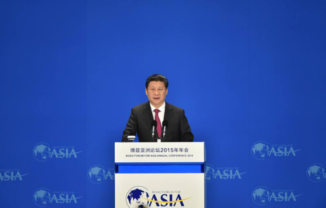 Chinese President Xi Jinping gives a keynote speech during the opening ceremony of the Boao Forum for Asia (BFA) Annual Conference 2015 in Boao, south China's Hainan Province, March 28, 2015. [File photo: Xinhua]
