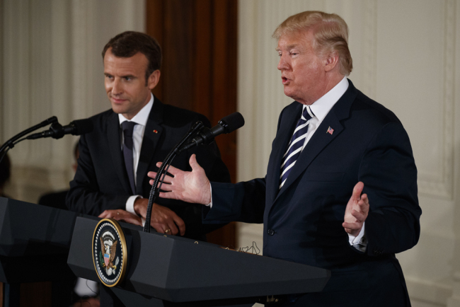 President Donald Trump speaks during a news conference with French President Emmanuel Macron in the East Room of the White House, Tuesday, April 24, 2018, in Washington. [Photo: AP/Evan Vucci]