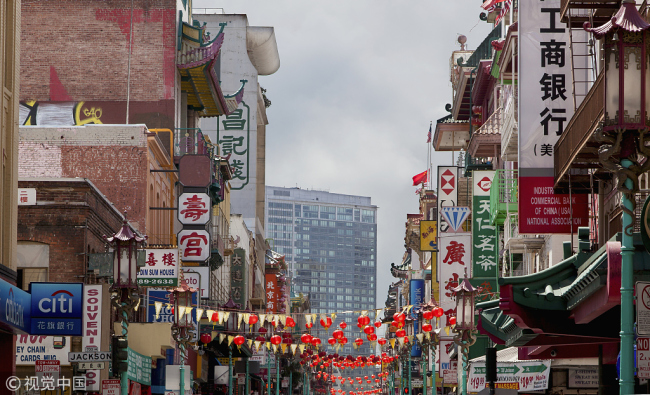 The photo offers the street view of Chinatown in San Francisco, California. [Photo: VCG]