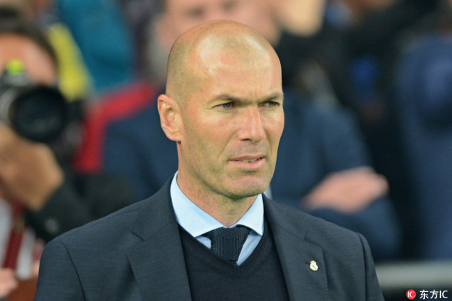 Real Madrid coach Zinedine Zidane during the match UEFA Champions League Final between Real Madrid and Liverpool at NSC Olympic Stadium on May 26 2018. [Photo: IC]