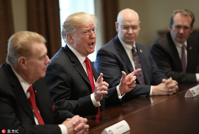  President Donald Trump speaks during a meeting with leaders of the steel industry at the White House March 1, 2018 in Washington, DC. Trump announced planned tariffs on imported steel and aluminum during the meeting, with details to be released at a later date. [Photo: IC]