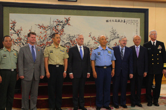 Xu Qiliang, vice chairman of the Central Military Commission, meets with visiting U.S. Secretary of Defense James Mattis in Beijing, June 28, 2018. [Photo: China Plus]