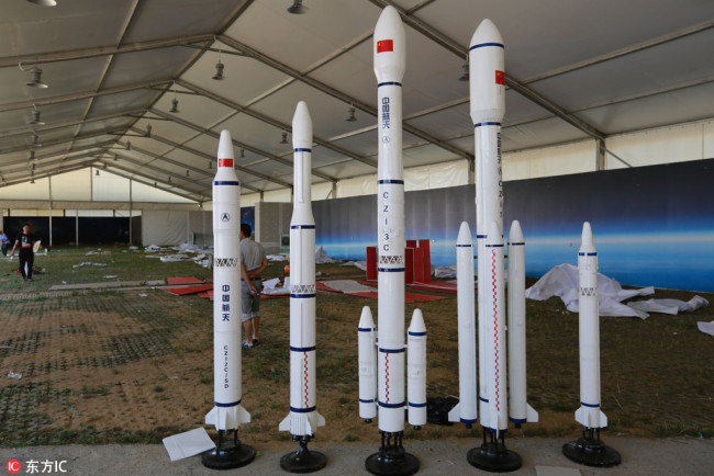 Models of China's Long March carrier rockets [File photo: IC]