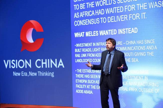 Andrew Moody, senior correspondent of China Daily’s overseas editions, delivers a speech during the event of Vision China in Johannesburg, South Africa July 17, 2018. [Photo: chinadaily.com.cn/Feng Yongbin]