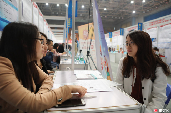A job fair in Beijing on April 21, 2018. [File Photo: IC]