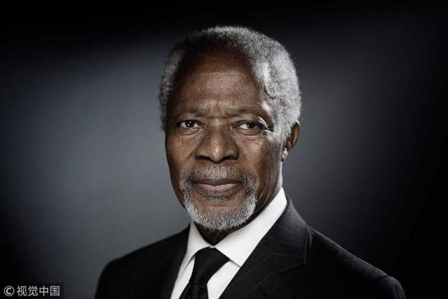 Former United Nations (UN) secretary-general Kofi Annan poses during a photo session in Paris. [File photo: VCG]