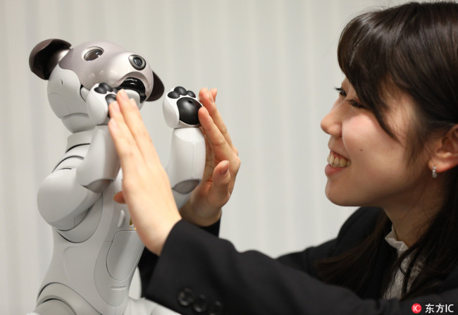 Sony's robot dog Aibo can give you a high-five. [from IC]