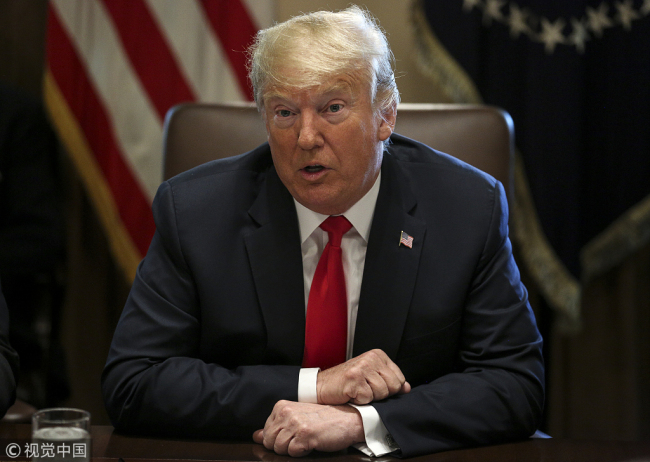 U.S. President Donald Trump speaks during a meeting in the Cabinet Room of the White House in Washington, D.C., U.S., on Thursday, Aug. 16, 2018. Trump prodded China to offer more at the bargaining table as the two countries prepared for their first major negotiation in more than two months in an effort to head off an all-out trade war. [Photo: VCG]