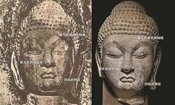 A comparison between the Buddha head shown in the photo taken by Japanese scholars at the Longmen Grottoes in 1920s and the Buddha head listed in Sotheby's catalogue shows a lot of similarities. [Photo provided by netizens]