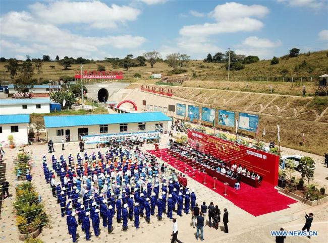 Photo taken on Sept. 24, 2018 shows a breakthrough ceremony of Ngong tunnel of the Standard Gauge Railway (SGR) in Nairobi, capital of Kenya. [Photo: Xinhua]