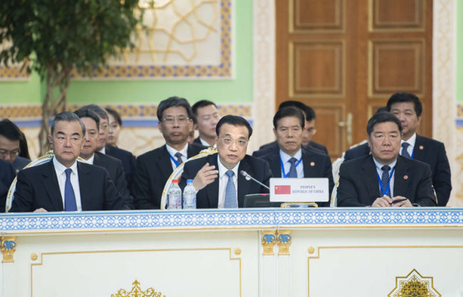 Chinese Premier Li Keqiang speaks at the 17th meeting of the SCO Council of Heads of Government in Tajik capital Dushanbe on Friday, October 12, 2018. [Photo: gov.cn]