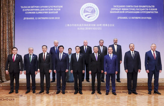 Chinese Premier Li Keqiang attends the 17th meeting of the SCO Council of Heads of Government in Tajik capital Dushanbe on Friday, October 12, 2018. [Photo: gov.cn]