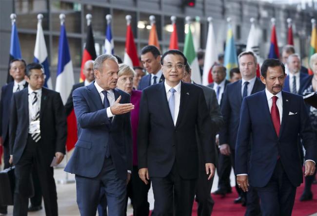 Chinese Premier Li Keqiang (2nd R, front) attends the 12th Asia-Europe Meeting (ASEM) Summit in Brussels, Belgium, Oct. 19, 2018. [Photo: Xinhua/Ding Haitao]