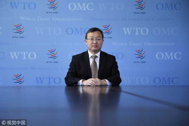 Wang Shouwen, China's vice minister of commerce during an interview at the World Trade Organization (WTO) headquarters in Geneva, Switzerland, July 11, 2018.[Photo:VCG]