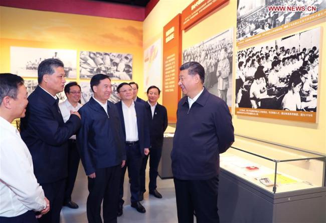 Chinese President Xi Jinping, also general secretary of the Communist Party of China Central Committee and chairman of the Central Military Commission, visits an exhibition on Guangdong's development during the past 40 years since the reform and opening up at a museum in Shenzhen, south China's Guangdong Province, during an inspection tour, Oct. 24, 2018. [Photo: Xinhua/Xie Huanchi]