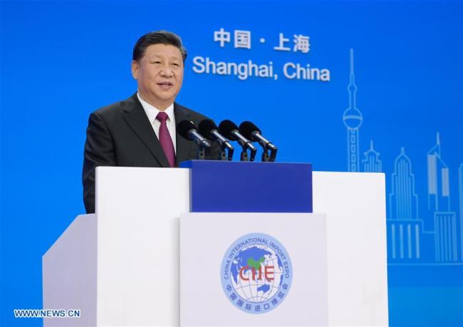 Chinese President Xi Jinping delivers a keynote speech at the opening ceremony of the first China International Import Expo in Shanghai, east China, Nov. 5, 2018.[Photo: Xinhua/Yao Dawei]