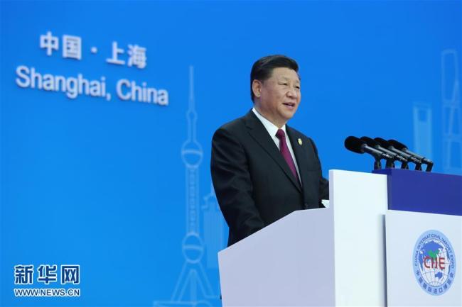 Chinese President Xi Jinping delivers keynote speech at the opening ceremony of the first China International Import Expo (CIIE) in Shanghai, November 5 2018.[Photo:Xinhua]