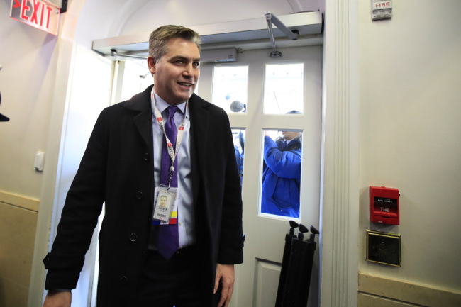 CNN's Jim Acosta enters the Brady press briefing room upon returning back to the White House in Washington, Friday, Nov. 16, 2018. [Photo: AP]