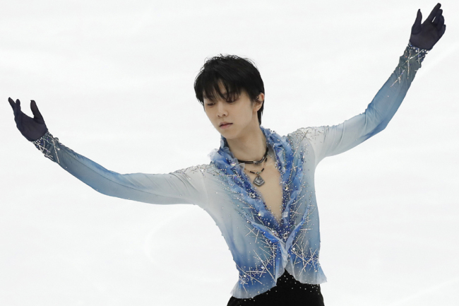 Yuzuru Hanyu of Japan performs in the men's short program event during the ISU Grand Prix of Figure Skating Rostelecom Cup in Moscow, Russia, Friday, Nov. 16, 2018. [Photo: AP]