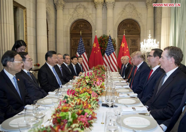 Chinese President Xi Jinping speaks during a working dinner with his U.S. counterpart Donald Trump in Buenos Aires, Argentina, Dec. 1, 2018. [Photo: Xinhua/Li Xueren]