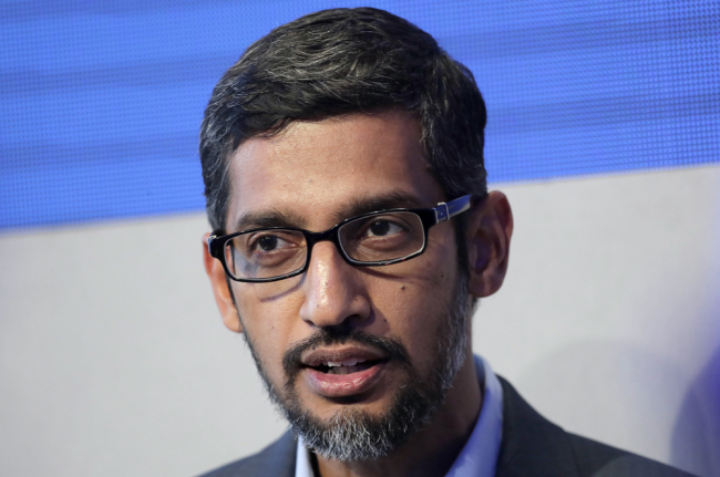 In this Jan. 24, 2018, file photo Sundar Pichai, CEO of Google, speaks during a conversation as part of the annual meeting of the World Economic Forum in Davos, Switzerland. [File photo: AP/Markus Schreiber]