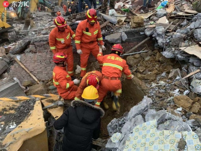 Eight people have been pulled out of the debris of a landslide that toppled three houses in southwest China's Sichuan Province on December 9, 2018. [Photo: IC]