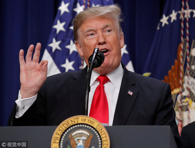 U.S. President Donald Trump speaks during a signing ceremony for H.R. 2, the 'Agriculture Improvement Act of 2018' in Washington, U.S., December 20, 2018.  [Photo: VCG]