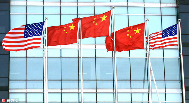 National flags of China and the United States. [File photo: IC]